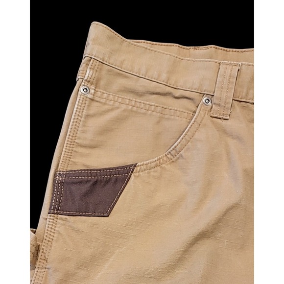 Wrangler Ripstop DOUBLE KNEE Workwear Cargo Pants 38x30 Tan Utility Carpenter - Picture 10 of 16
